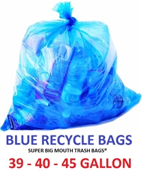 39 - 40 - 45 Gallon BLUE RECYCLE Trash Bags 40" x 46" 1-MIL - Flat Packed - 100 Bags