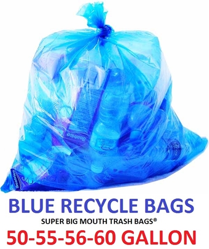 50 - 55 - 56 - 60 Gallon BLUE RECYCLE Trash Bags 38 x 55 1.2-MIL - Flat  Packed - 100 Bags