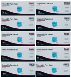 Magid 3-Ply Disposable General Purpose Blue Ear-Loop Face Masks - 10 x 50ct Boxes - 500ct