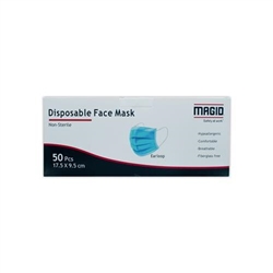 Magid 3-Ply Disposable General Purpose Blue Ear-Loop Face Masks - 50ct Box
