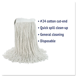 In-House Brand Standard #24 Size Cut End Cotton Mop Head - WHITE - 1 Each