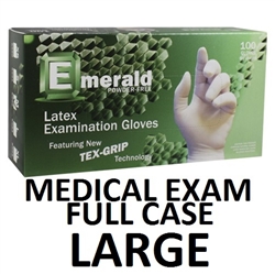 Emerald Disposable Powder Free LATEX Medical Exam Gloves 10 x 100ct LARGE