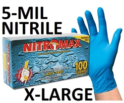 Emerald Nitromax Disposable Powder Free 5-MIL BLUE NITRILE Exam Gloves 10 x 100ct X-LARGE