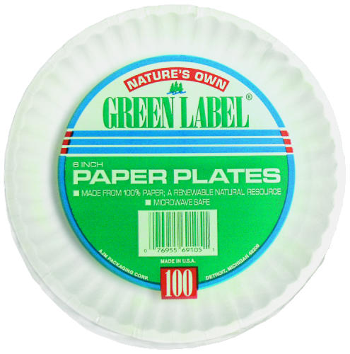 9 Uncoated Paper Plate, 100 per package